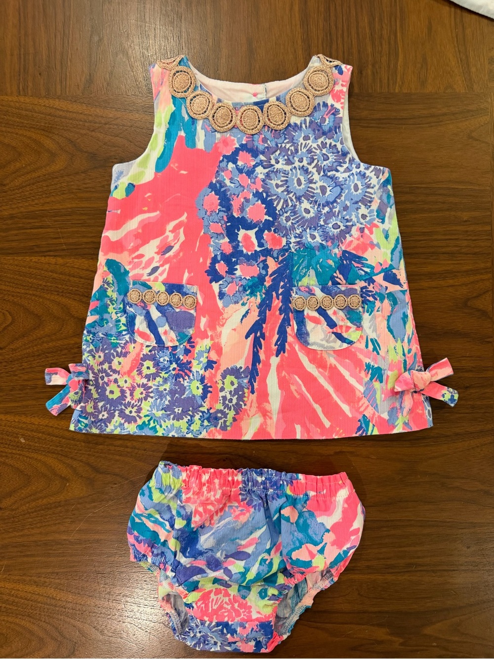 Lilly Pulitzer Pink, Blue & Purple Floral Dress with Bloomers 6-12 months